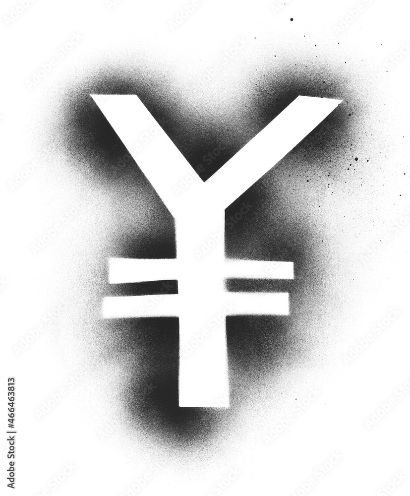 Fototapeta premium Black spray stain, print symbol yuan isolated on white background, photo with clipping path