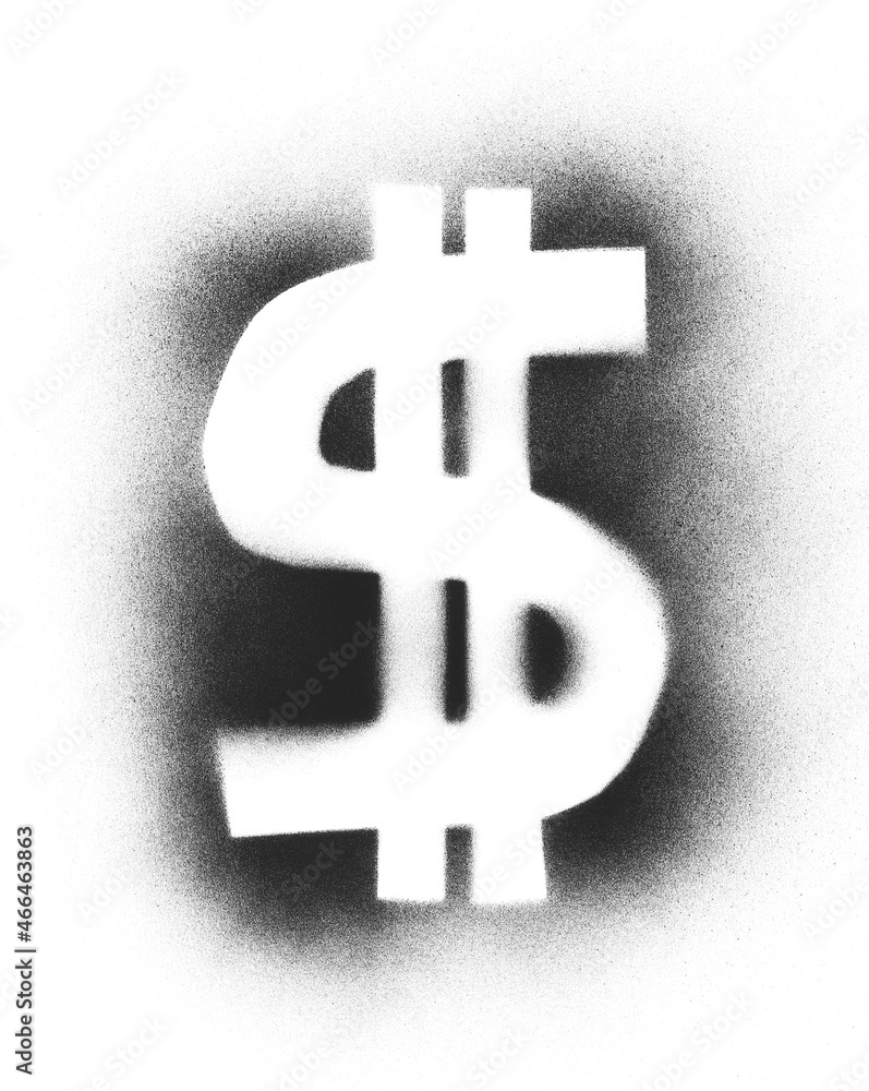 Black spray stain, print symbol dollar isolated on white background, photo with clipping path Black spray stain, print symbol dollar isolated on white background, photo with clipping path