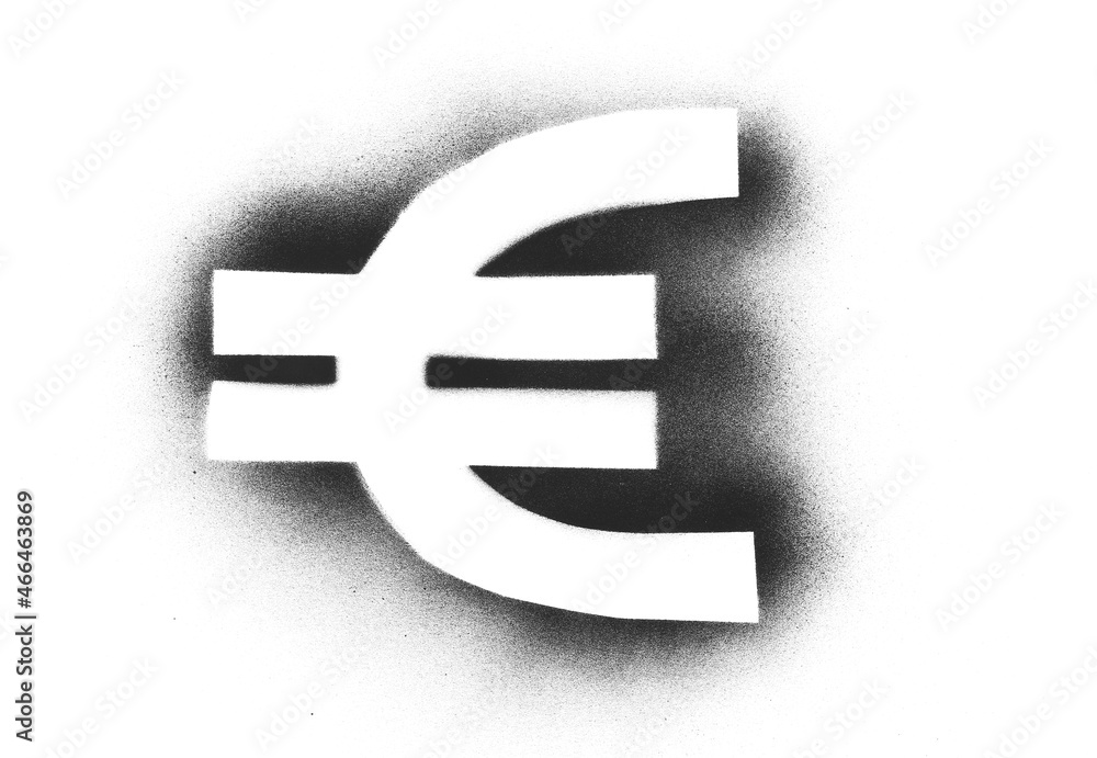 Black spray stain, print symbol euro isolated on white background, photo with clipping path Black spray stain, print symbol euro isolated on white background, photo with clipping path