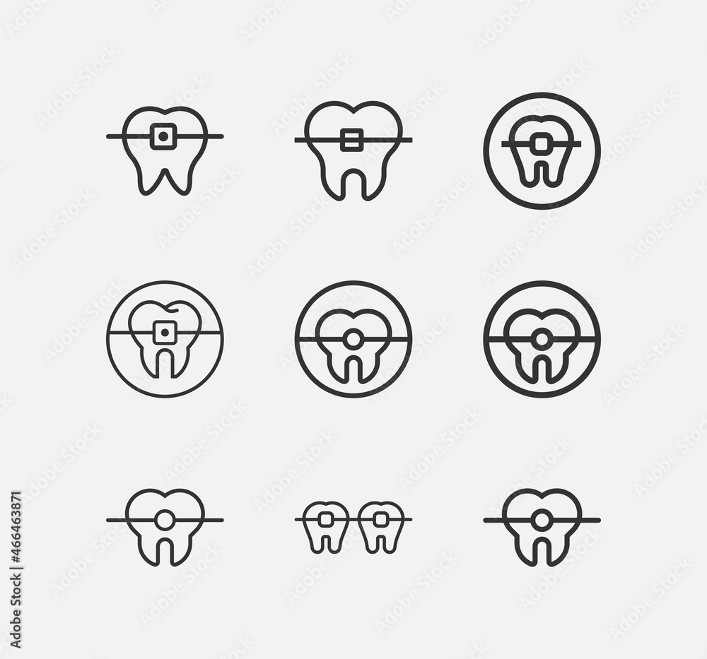 Orthodontist icon.Tooth line icon. Braces, dentistry