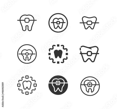 Orthodontist icon.Tooth line icon. Braces, dentistry