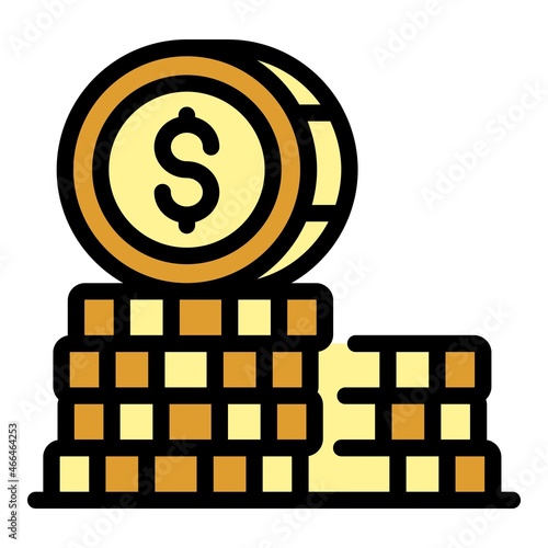 Coin stack fund icon. Outline coin stack fund vector icon color flat isolated
