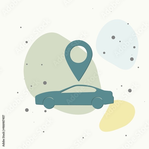 Car pointer icon. Positioning car on gray background on multicolored background.