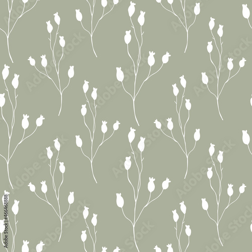 Floral seamless pattern with wild herbs silhouettes endless background
