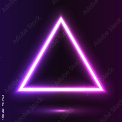 Futuristic triangle Neon frame border. Purple neon glowing background