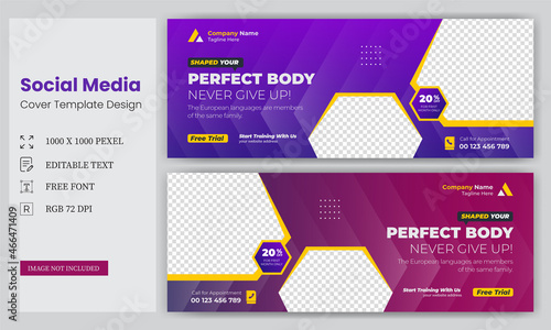 social media cover vector templates fully editable, advertising design, social media banner post, Gym, fitness, workout banner template design, sports, jogging, gym facebook cover template
