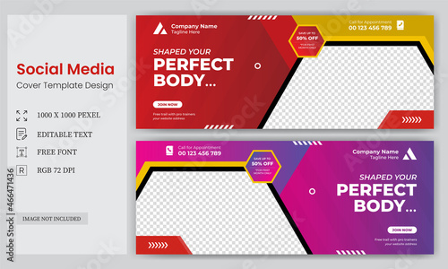 social media cover vector templates fully editable, advertising design, social media banner post, Gym, fitness, workout banner template design, sports, jogging, gym facebook cover template