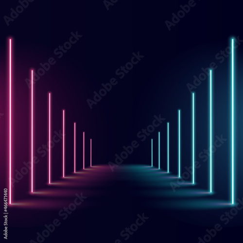 Abstract neon background with colorful beams of lights illustration.