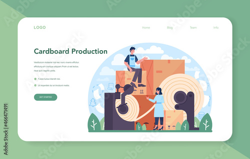 Paper industry web banner or landing page. Wood processing and paper