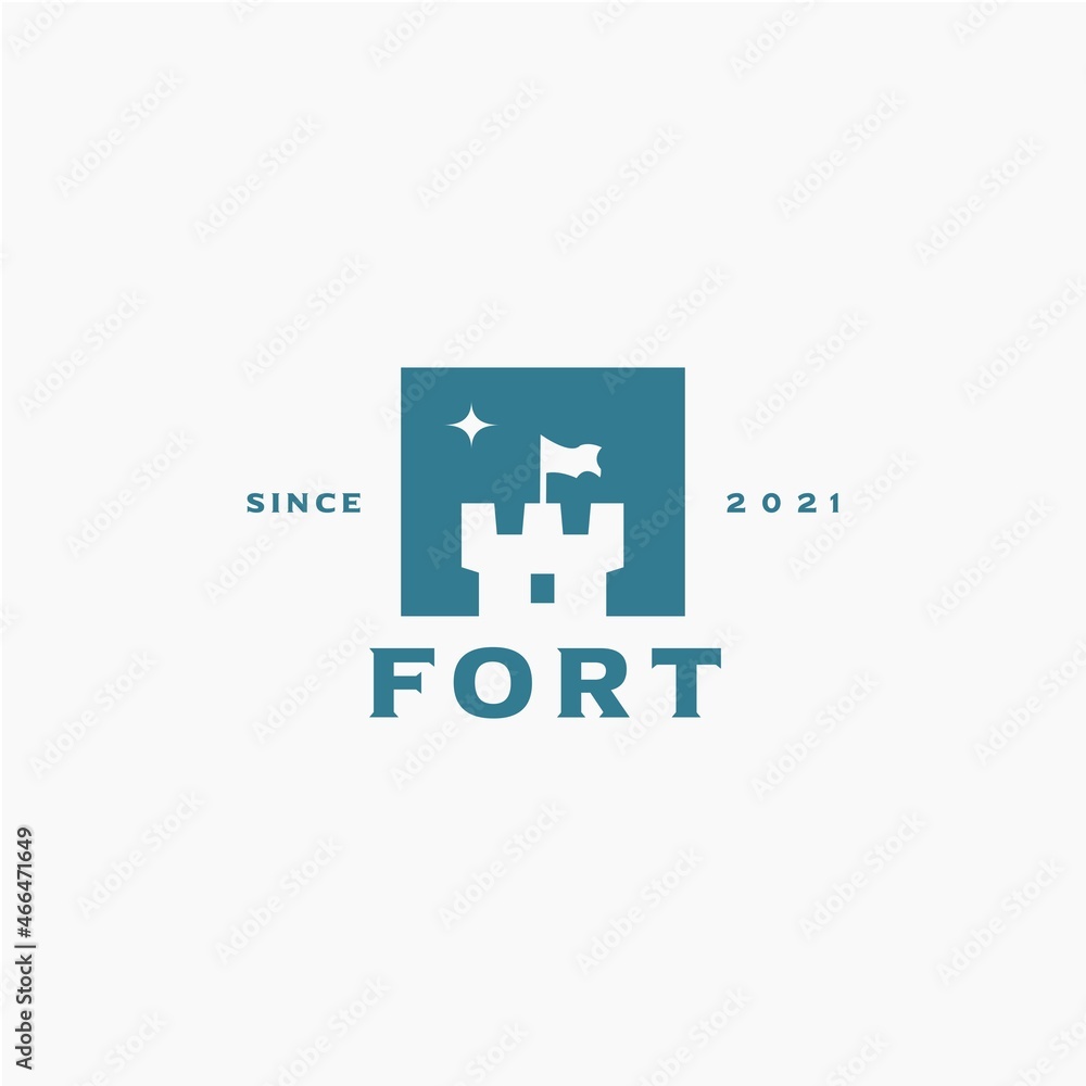 Castle Tower logo design. Fort Fortress with Flag and Star logo design vector template Castle Tower logo design. Fort Fortress with Flag and Star logo design vector template