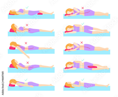 Set of visual illustrations with the correct sleeping positions.