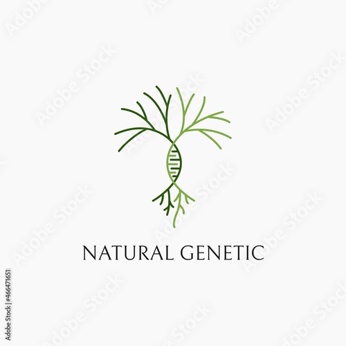Natural Genetic logo design. Illustration vector graphic of Tree Plant with DNA Gene Neuron Cell logo design
