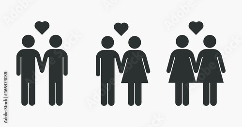 Various couples vector icon isolated on white background. Gay, heterosexual and lesbian couple sign.