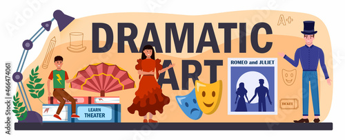 Dramatic art typographic header. Drama school class or club. Students