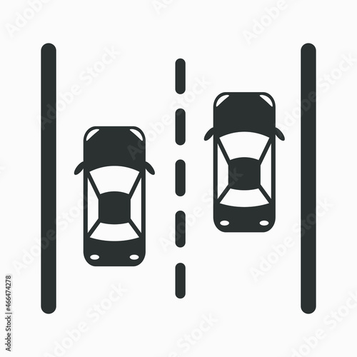 Top view cars on road vector icon isolated on white background. Traffic sign.