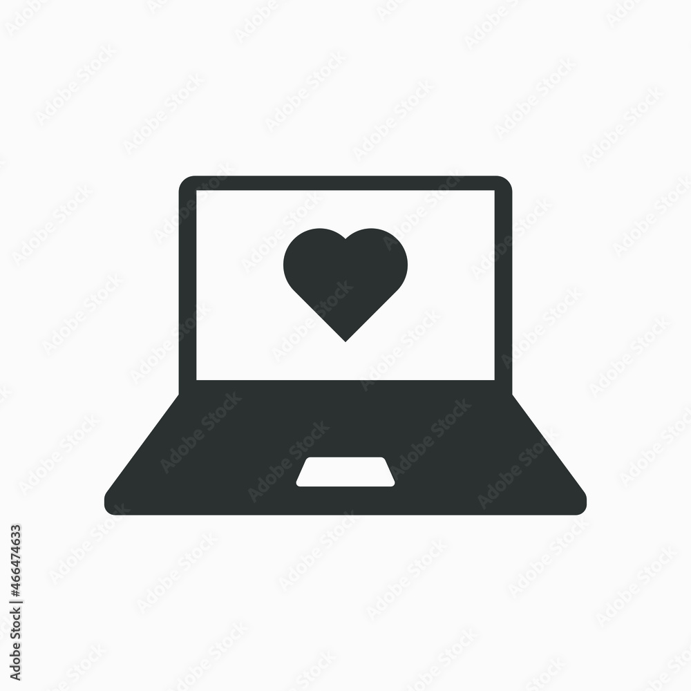 Dating site vector icon isolated on white background. Laptop with heart sign on screen. Dating site vector icon isolated on white background. Laptop with heart sign on screen.