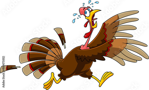 Scared Turkey Cartoon Characters Running. Vector Hand Drawn Illustration Isolated On White Background