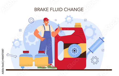 Car repair service. Automobile's brake fluid got changed in car workshop