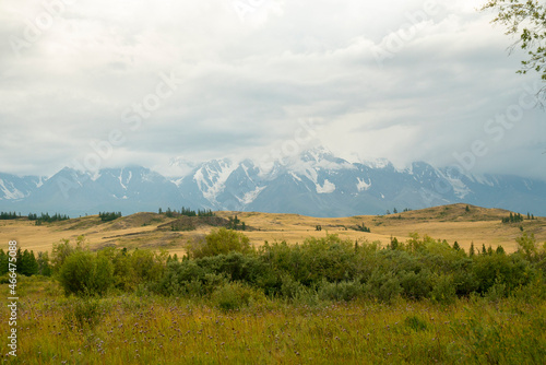 Snowy mountains and steppe of Altai