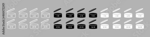  Cosmetic open month life. Expiration period symbols collection. Best before date PAO vector icons.