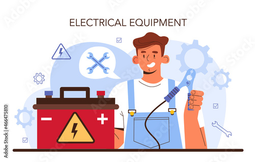 Car repair service. Automobile electrical components got fixed in car workshop