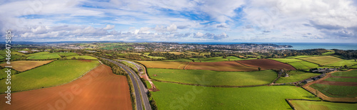 Panorama over Torbay Fields from a drone, Torquay, Devon, England, Europe