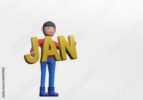 3d render of dummy holding a month sign