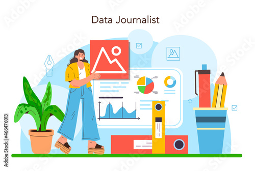 Data journalism or data-driven journalism concept. Big data filtering
