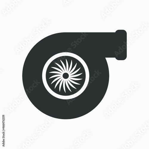 Automotive turbocharger icon isolated on white background. Vehicle performance turbo.