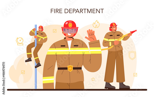 Firefighter concept. Professional fire brigade fighting with flame.