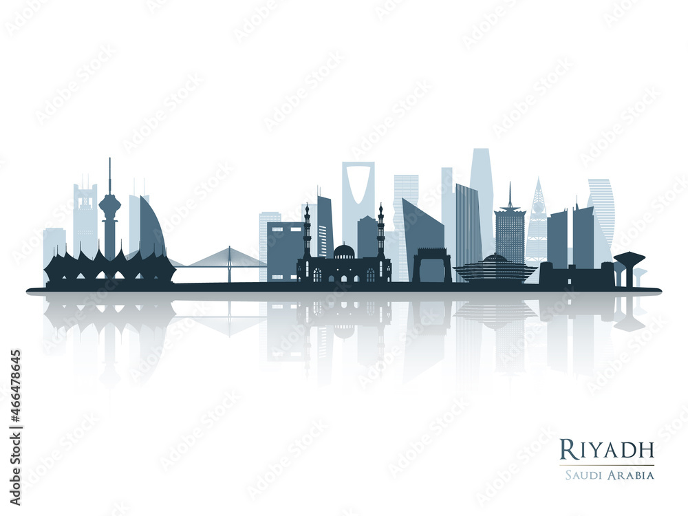 Riyadh skyline silhouette with reflection. Landscape Riyadh, Saudi Arabia. Vector illustration.