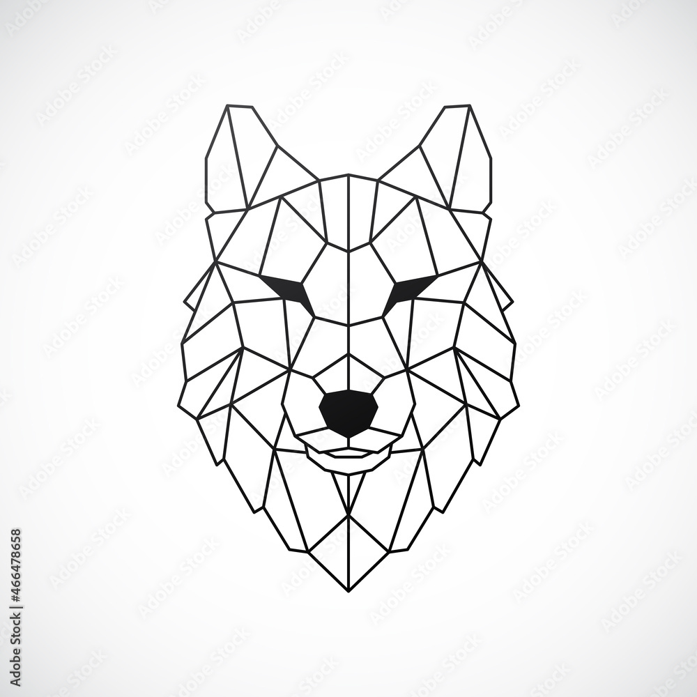 Naklejka premium Geometric Wolf Head. Abstract polygonal style. Line contour for tattoo, emblem, t-shirt design etc. Stock vector illustration.