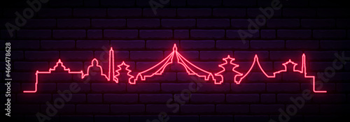 Red neon skyline of Kathmandu. Bright Kathmandu City long banner. Vector illustration.