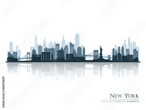New York skyline silhouette with reflection. Landscape New York  USA. Vector illustration.