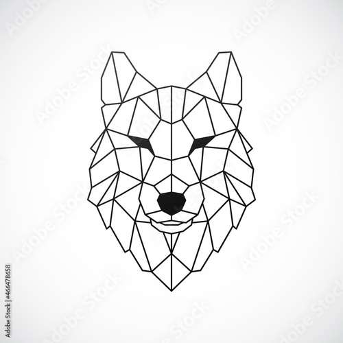 Geometric Wolf Head. Abstract polygonal style. Line contour for tattoo, emblem, t-shirt design etc. Stock vector illustration.