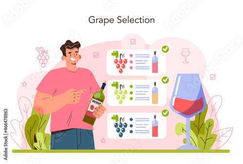 Wine production concept. Grape tree selection and cultivation.