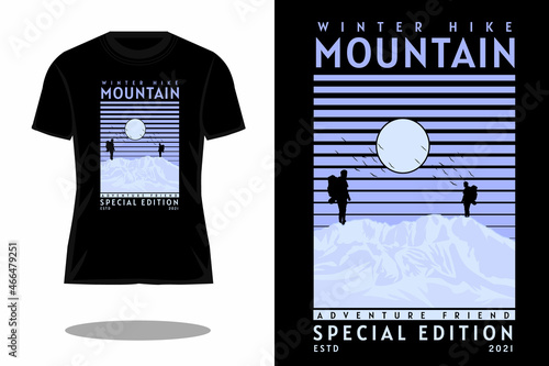 winter hike mountain silhouette retro t shirt design