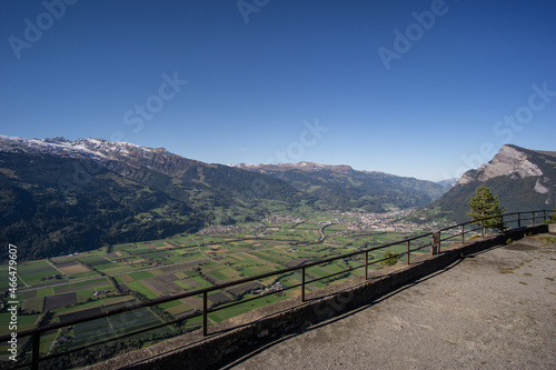 Sonniger Spätsommertag in der Schweiz über dem Rheintal mit blick auf Bad Ragaz und Sargans photo