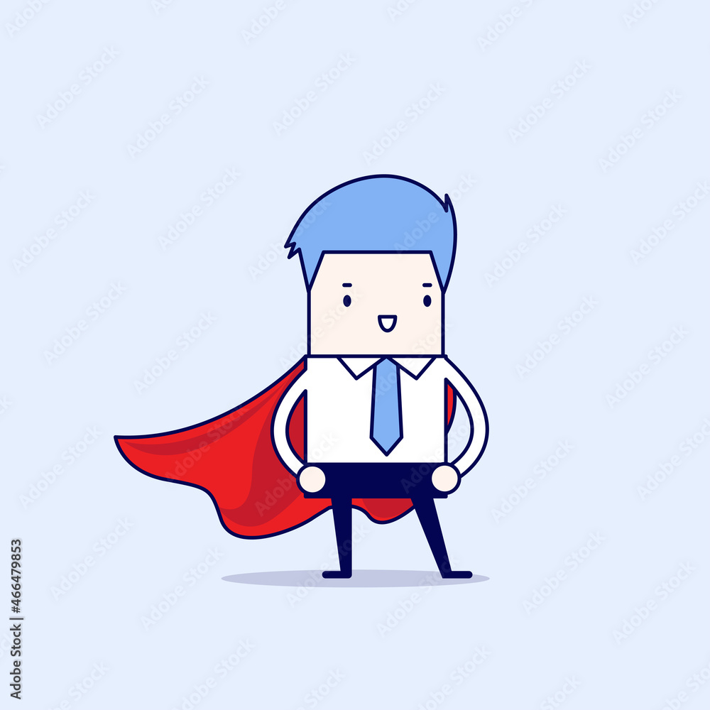 Super Businessman. Cartoon character thin line style vector.