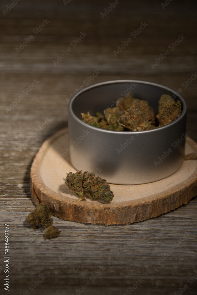 Recreational cannabis in a kitchen setting with a rustic inviting atmosphere. Recreational cannabis in a kitchen setting with a rustic inviting atmosphere.