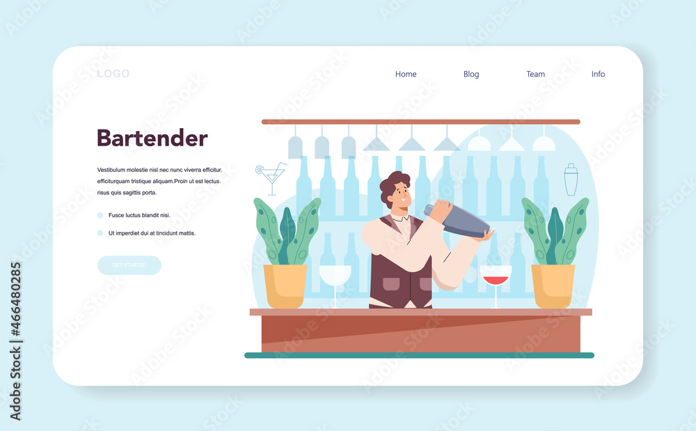 Bartender web banner or landing page. Barman preparing alcoholic Bartender web banner or landing page. Barman preparing alcoholic