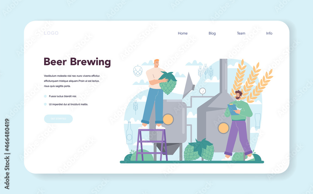 Brewery web banner or landing page. Craft beer production, brewing process Brewery web banner or landing page. Craft beer production, brewing process