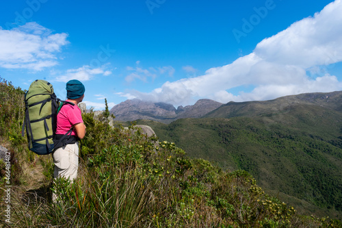 hiker with backpack in the mountains