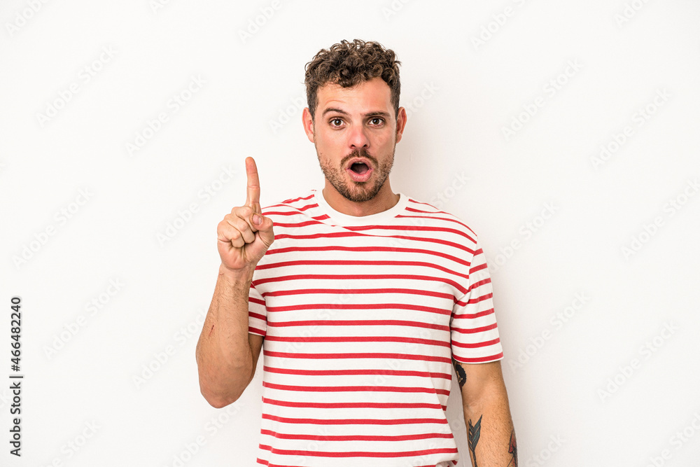 Young caucasian man isolated on white background having some great idea, concept of creativity. Young caucasian man isolated on white background having some great idea, concept of creativity.