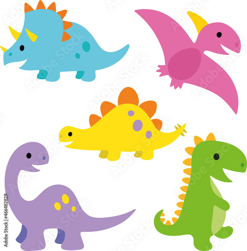 Dinosaurs cartoon character. Baby Dinosaur Cartoon Characters. Brachiosaurus  pterodactyl  tyrannosaurus rex  dinosaur skeleton  triceratops  stegosaurus. Funny animal 3d vector icon