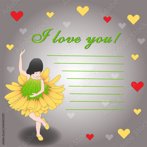  Valentines Dayi love you   flower girl  hearts greeting card postcard ballet dance photo