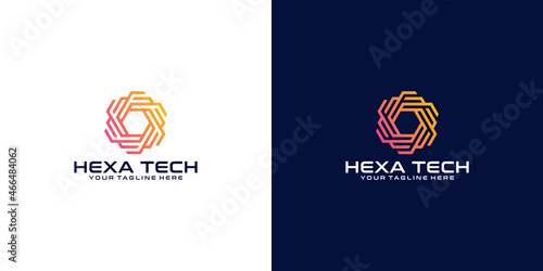 hexagon shaped abstract technology logo design and business card design