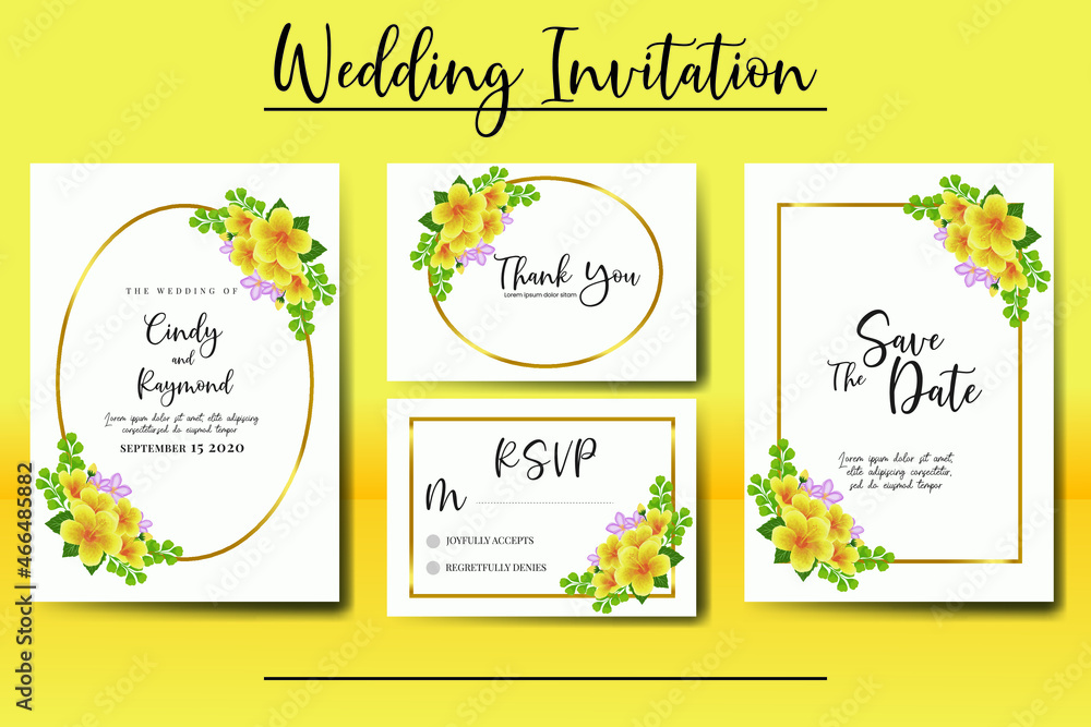 Modern Wedding invitation Card Template Yellow Hibiscus Flower
