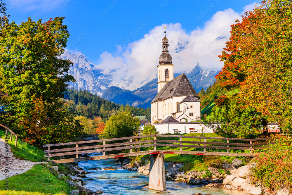 Berchtesgaden National Park, Germany. Parish Church of St. Sebastian in the village of Ramsau