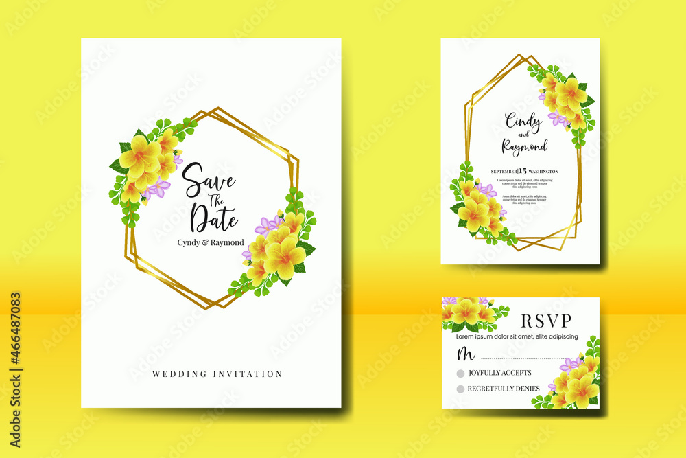 Modern Wedding invitation Card Template Yellow Hibiscus Flower